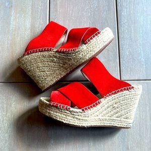 Kenneth Cole red suede wedges size 7